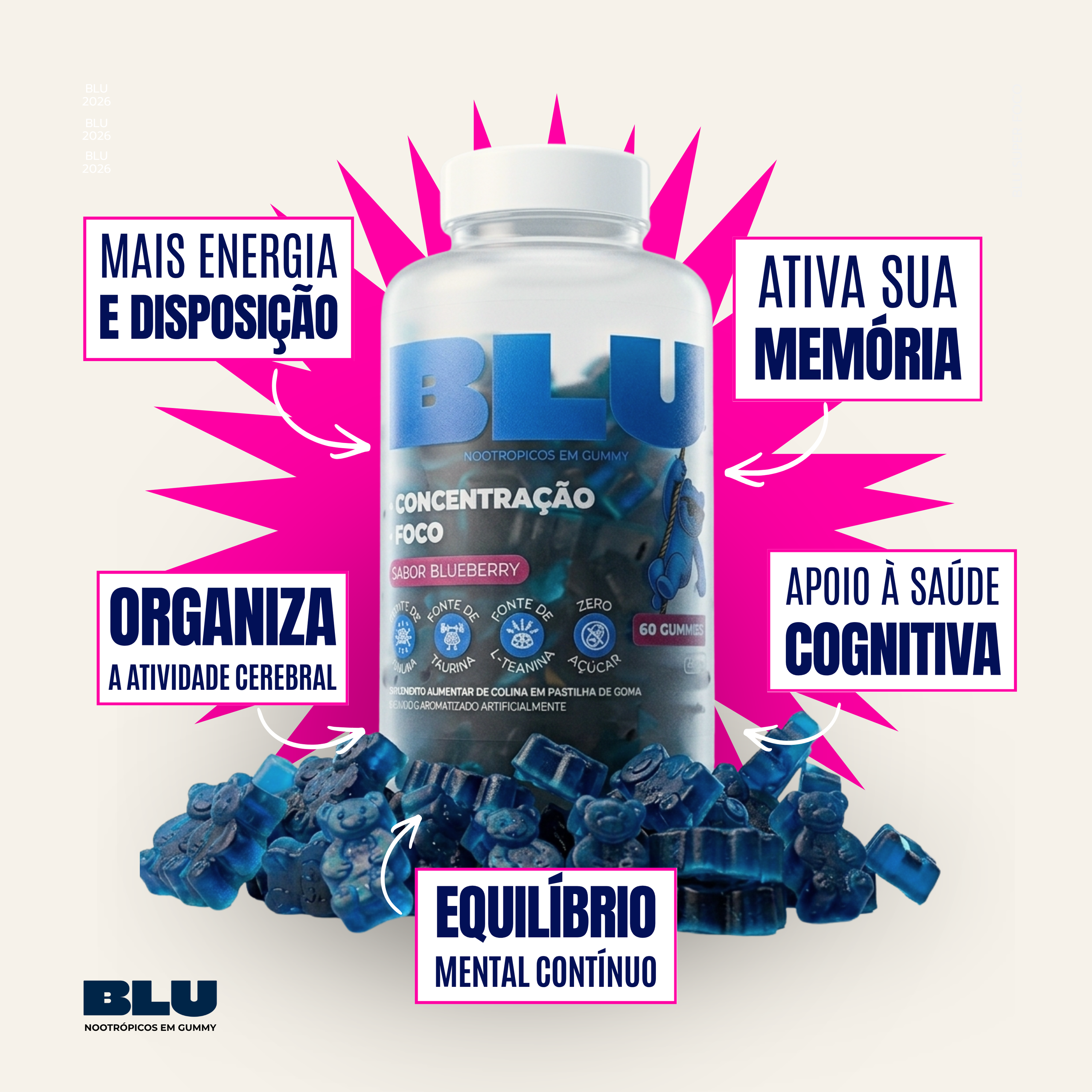 Nootropicos em gummy - Cognição, foco e concentração